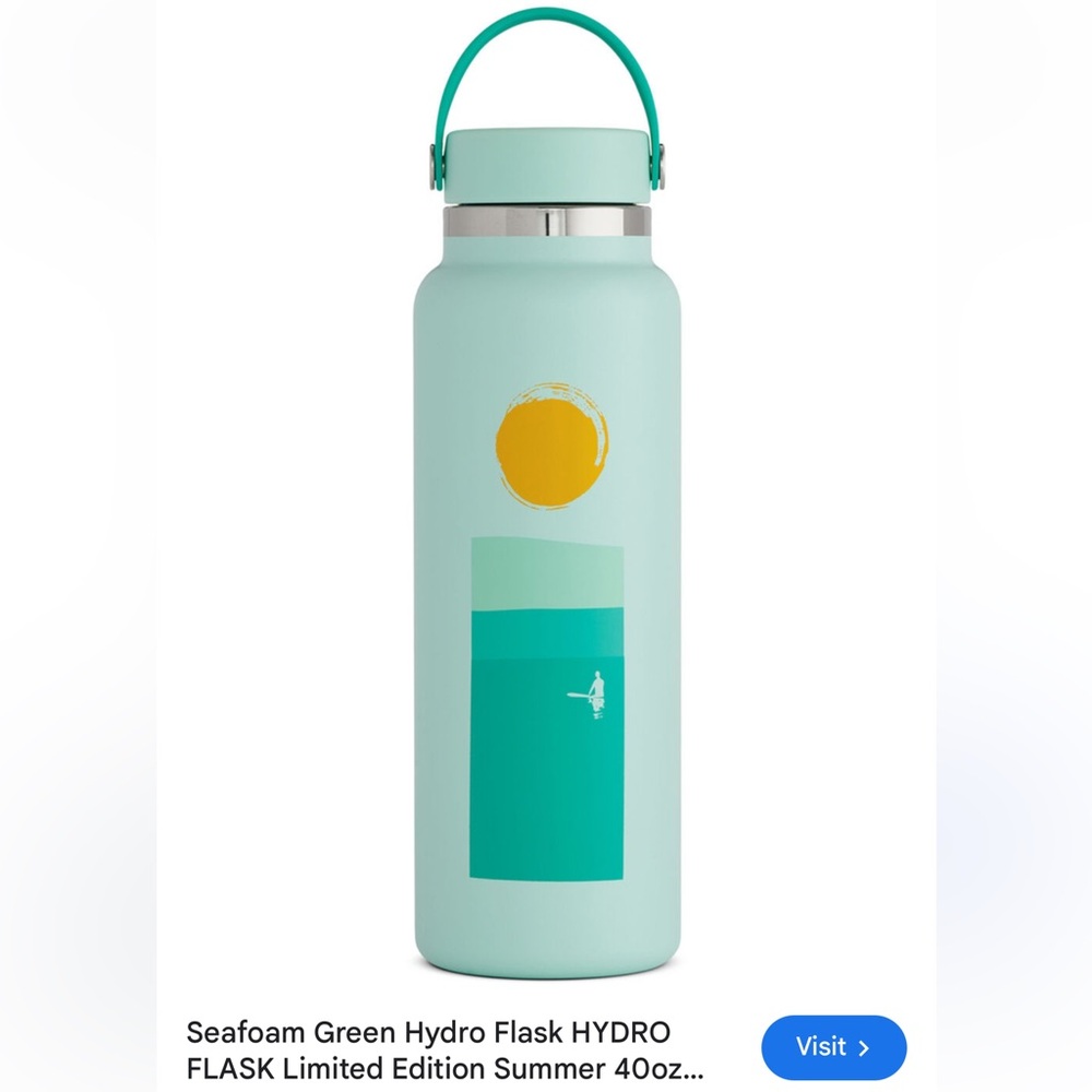 Seafoam Green hydroflask with Yellow Sun/Surfer Design (40oz)